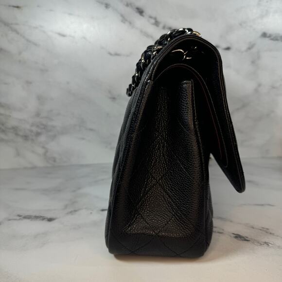 Chanel Caviar Jumbo Double Flap Bag Classic Quilted Leather Black CC Silver - Picture 8 of 16